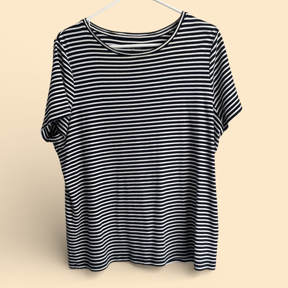 Talbots Short-Sleeve All Cotton Navy/White Striped Tee Size 1X